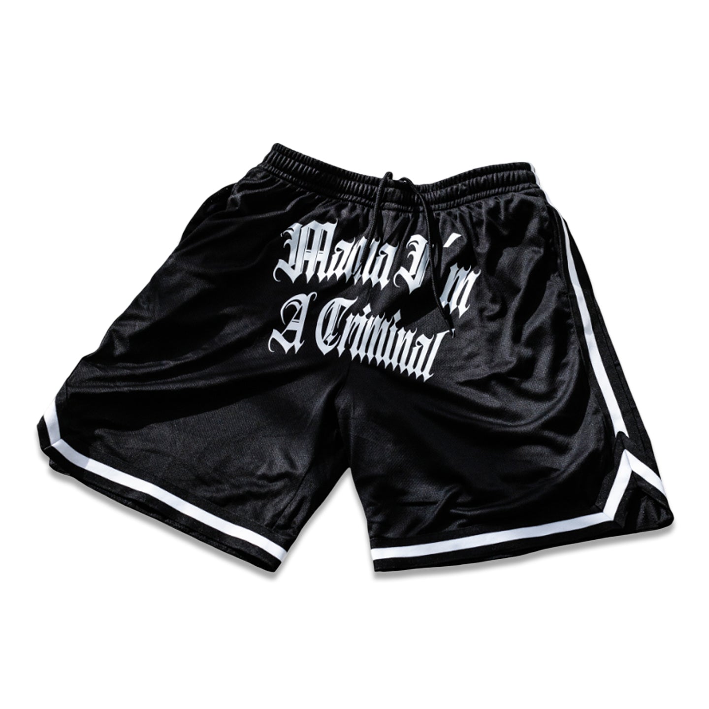 CURVED Mama I´m A Criminal Mesh Shorts | 130G/M2 | 100% POLYESTER | WHITE/BLUE/RED