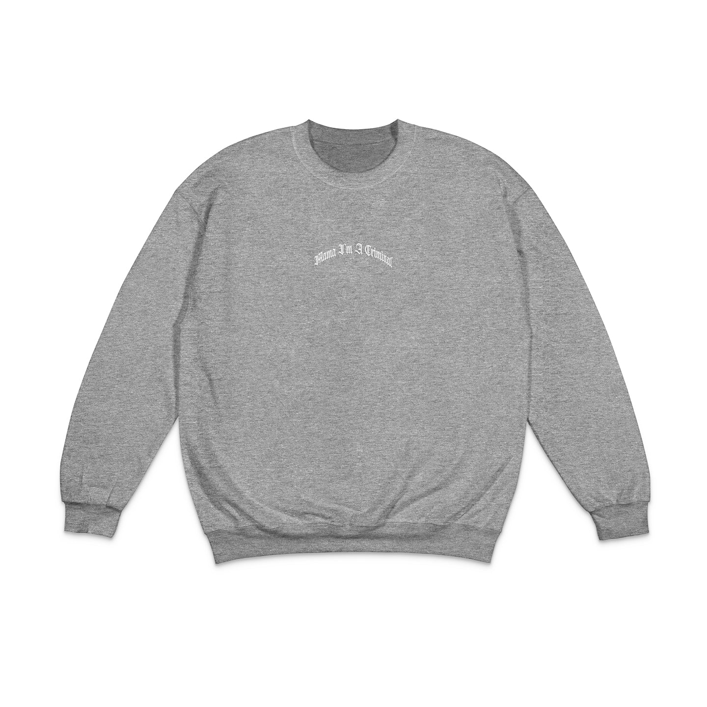 CURVED MAMA I`M A CRIMINAL LOGO Ultra Heavy Cotton Crewneck SWEATSHIRT | 460g/m² | 100% BIO-BAUMWOLLE | Blk & grey