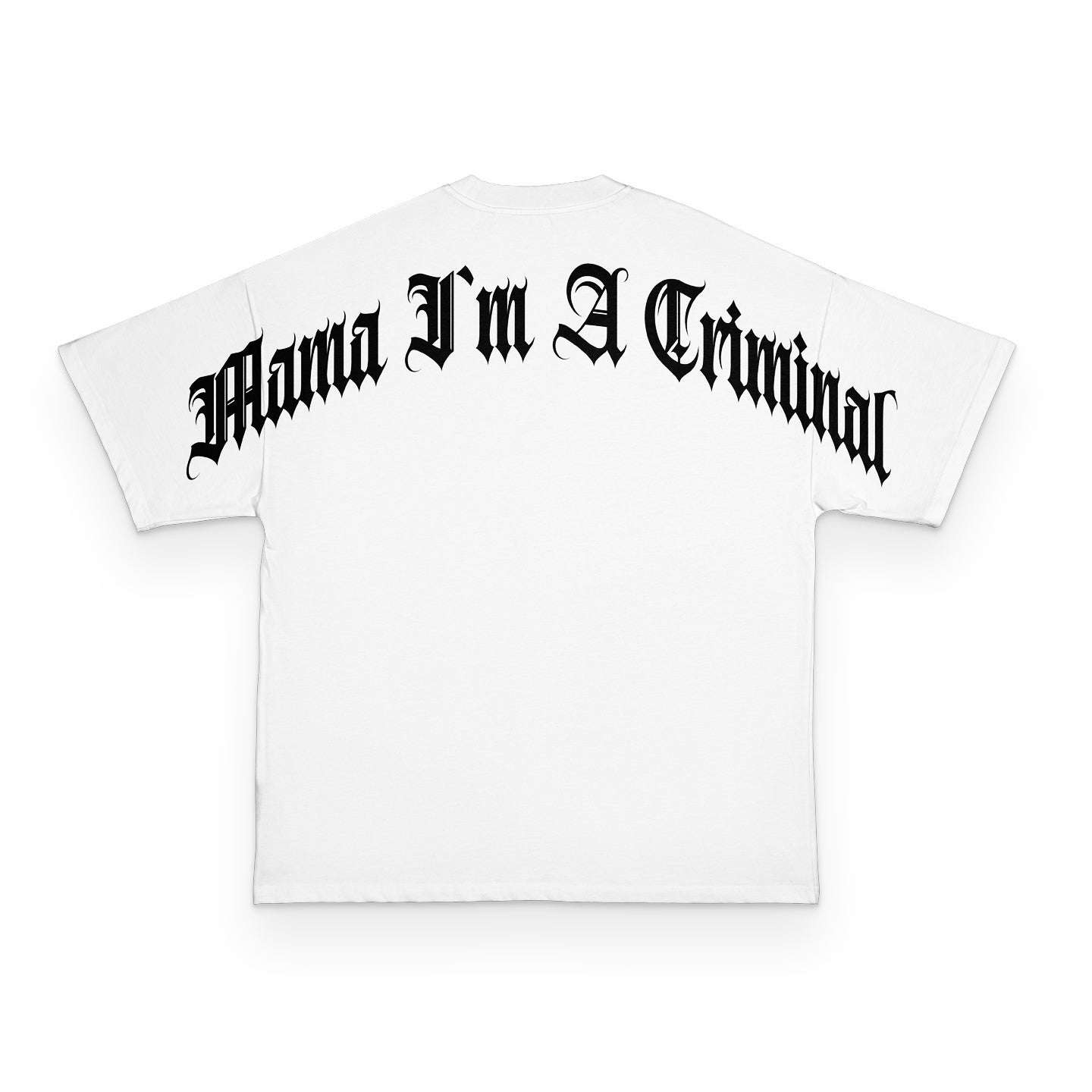 CURVED MAMA I'M A CRIMINAL LOGO HEAVY OVERSIZED T-SHIRT MIT LEICHTER DROPSHOULDER | 240G/M2 | 100% BAUMWOLLE | BLK & WHITE